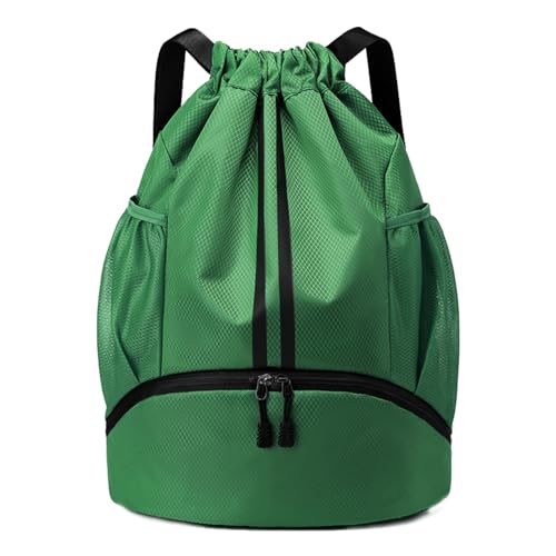 PinCute Drawstring Backpack for Women Men, Gym Bag for Soccer, Basketball, Swim, Beach, Water-Resistant Sports Backpack with Wet Pocket and Shoe Compartment, Dark Green - color: Dark Green