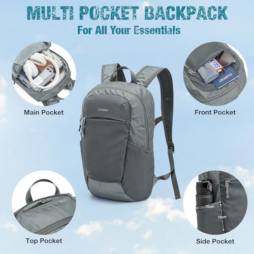 G4Free 18L Hiking Backpack Small Lightweight Foldable Packable Travel Daypack with Thickened Back Panel for Men Women (Grey) - color: Grey