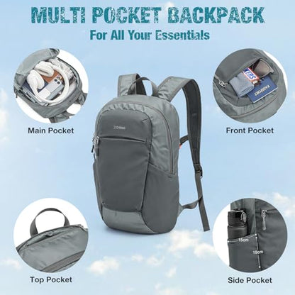 G4Free 18L Hiking Backpack Small Lightweight Foldable Packable Travel Daypack with Thickened Back Panel for Men Women (Grey) - color: Grey