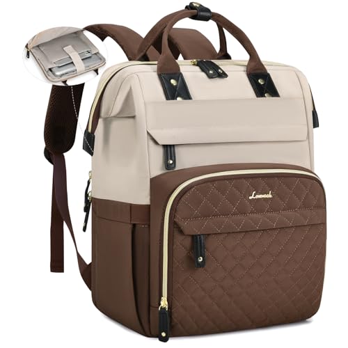 LOVEVOOK Laptop Backpack for Women, 17.3 inch Waterproof Nurse Bag Teacher Work Backpack Purse for Women, Travel Computer Backpack for College Office Business Ladies - color: Almond Coffee, size: 17.3 inch