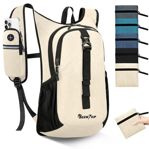 Seektop 20L Small Hiking Backpack for Women Men, Lightweight Hiking Packable Daypack with Phone Pocket for Travel Camping (Beige, 20L) - color: Beige, size: 20L