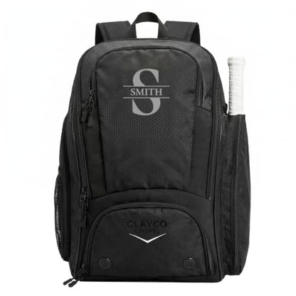 Personalized Pickleball Backpack - Large Pickle Ball Bag with Shoe Compartment, Fence Hook, Paddle Holder - Gifts for Men & Women - color: All Black