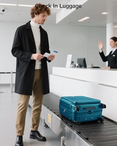 Hanke 24 Inch Expandable Luggage Top Opening Checked Bag Luggage Hard Shell Suitcases with Wheels Lightweight Travel Luggage Medium Suitcase with Lock for Woman Men-Caribbean Blue - color: Caribbean Blue, size: 24 Inch Expandable