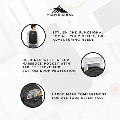 High Sierra Swerve Pro Backpack with Laptop Pocket + Tablet Sleeve, Fits most 17” Laptops, 27L, Black - color: Black, size: One Size