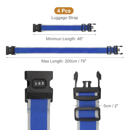 MECCANIXITY Luggage Straps with Combination Lock Adjustable Suitcase Belt Strap for Suitcase Briefcase Backpack Travel, Gray-Blue, Pack of 4 - color: Gray-Blue