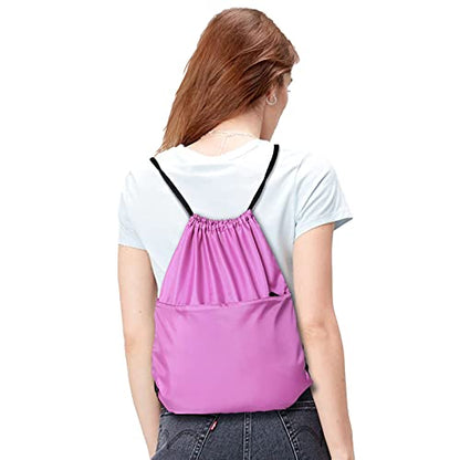 Drawstring Backpack Sports Water Resistant String Bag Sport Gym Sackpack for Women Men Large with Zipper, Pink - color: Pink