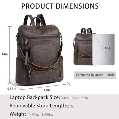 Shrrie Vegan Leather Laptop Backpack for Women 15.6 inch Work Backpack Fashion Travel Backpack Purse for Business College - color: Nubuck Coffee