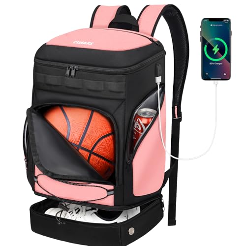 Basketball Backpack Bag Large Sports Bag with Separate Ball holder & Shoes compartment, Best for Basketball, Soccer,Volleyball,Gym - color: Hot Pink
