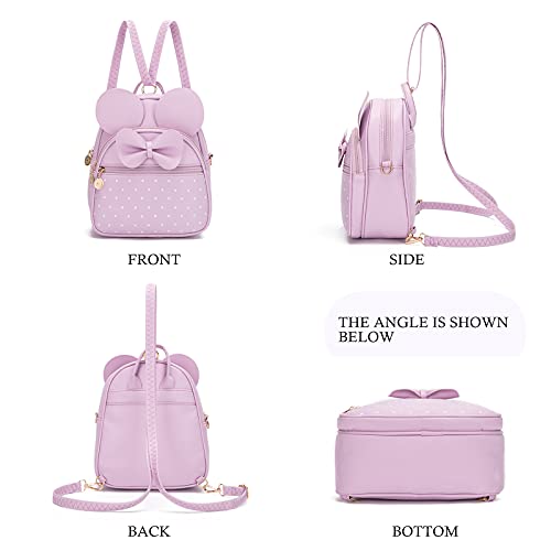KL928 Girls Mini Backpack Bowknot Polka Dot Cute Small Daypacks Convertible Shoulder Bag Purse for Women - color: L.purple