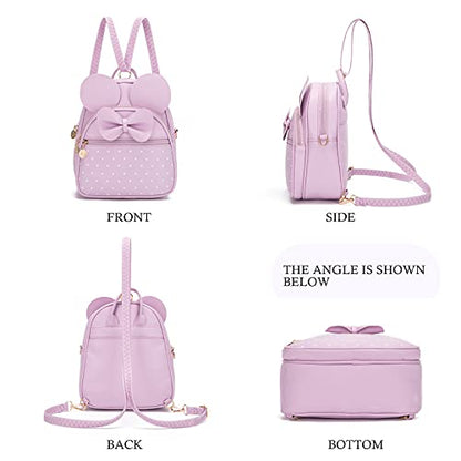 KL928 Girls Mini Backpack Bowknot Polka Dot Cute Small Daypacks Convertible Shoulder Bag Purse for Women - color: L.purple