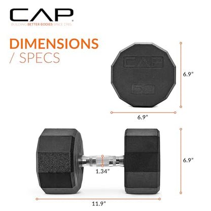 CAP Barbell Coated Hex Dumbbell Weight - Single | 10-120 lbs | Multiple Options - size: 50 lb, style: 12-Sided - Chrome Handle