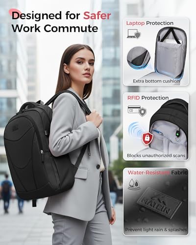 MATEIN HER Work Laptop Backpack for Men Women Fits 17'' Computer, Black | Anti Theft, Water Resistant, with Lunch Compartment, Water Bottle Holder, Office Travel Commute, Bookbag for College - color: Black