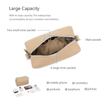 PU leather Organizer Bag Lightweight Cosmetic Bag with Ring Clasp Perfect Travel Makeup Bag for Women (Sandy/PU) - color: Sandy/PU