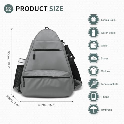 Tennis Backpack for Rackets, Waterproof Tennis Bag with Shoe Compartment, Wet/Dry Pocket, Fence Hook, for Tennis, Pickleball, Badminton - color: Gray