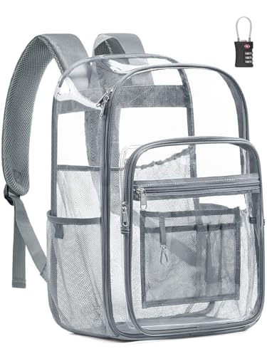 Extra Large Clear Backpack with TSA Lock, Heavy Duty Transparent See Through Clear Bookbag for College, Work, Travel, Casual Sport, Grey - color: Grey