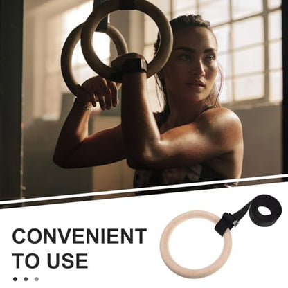 Totority 1set Wooden Gymnastics Rings Adjustable Straps for Strength Training Bodyweight Exercises and Home Workouts Natural Thick Non-Slip Straps Versatile Fitness Equipment