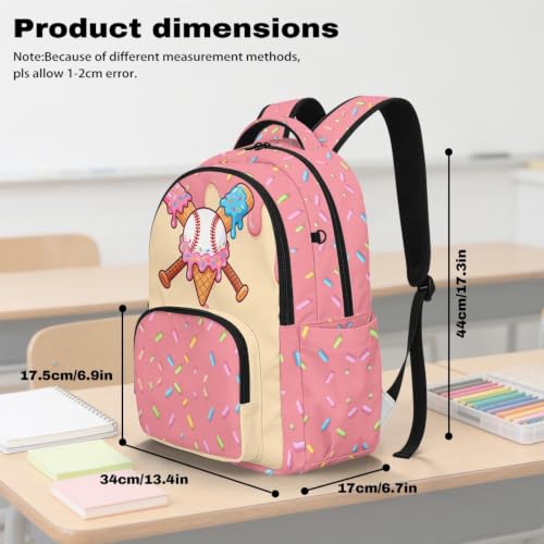 Suobstales Baseball Ice Cream Drip Print School Backpack for Kids, 17 Inch Bookbag for Girls Boys Age 6-8, Lightweight School Bag Knapsack for Preschool, Primary, Kindergarten School Supplies - color: Baseball Ice Cream Drip 3