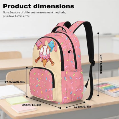 Suobstales Baseball Ice Cream Drip Print School Backpack for Kids, 17 Inch Bookbag for Girls Boys Age 6-8, Lightweight School Bag Knapsack for Preschool, Primary, Kindergarten School Supplies - color: Baseball Ice Cream Drip 3