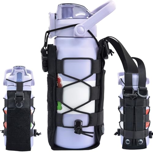 Molle Water Bottle Holder Pouch, 16-77 oz Adjustable Capacity Tactical Bottle Bag, Compatible with Backpack, Vest, Belt for Outdoor Activities - color: Black, style: Basic