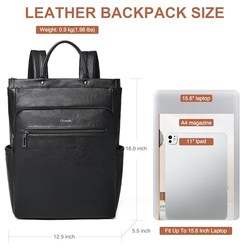 Leather Laptop Backpack for Women, Travel Backpack Purse Fits 15.6 Inch Laptop, Casual Daypack with Laptop Compartment for Men Teachers College Work Business Nurse Weekender, Black - color: 2-1 Black