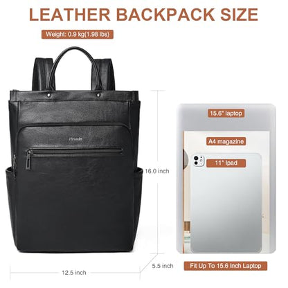 Leather Laptop Backpack for Women, Travel Backpack Purse Fits 15.6 Inch Laptop, Casual Daypack with Laptop Compartment for Men Teachers College Work Business Nurse Weekender, Black - color: 2-1 Black