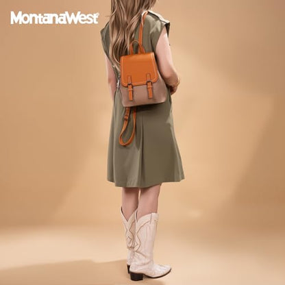 Montana West Small Backpack Purse for Women Vegan Leather Mini Colorblock Womens Backpack Cute Convertible Shoulder Bag - color: Camel