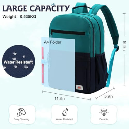 VASCHY School Backpack, Lightweight Classic Cute Aesthetic Bookbag Daypack for Teen Boys Traveling/Gym/Middle School Navy Green - color: Navy Green-l, size: Large-17in