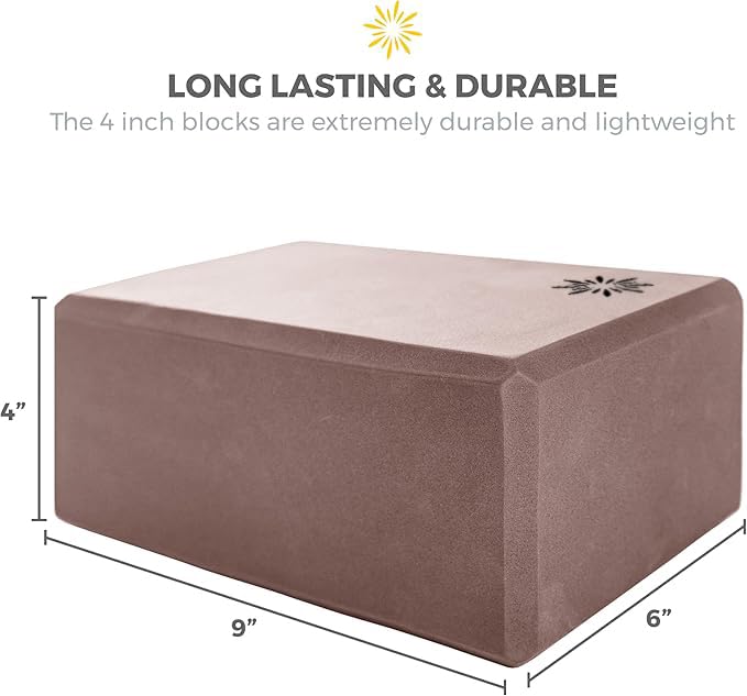 4" Yoga Block, 10 Pack Bulk EVA Foam Yoga Blocks, Firm and Supportive Yoga Brick, Balance Foam for Stretching, Pilates, and Workout, 4" x 6" x 9" - color: Mocha