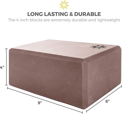 4" Yoga Block, 10 Pack Bulk EVA Foam Yoga Blocks, Firm and Supportive Yoga Brick, Balance Foam for Stretching, Pilates, and Workout, 4" x 6" x 9" - color: Mocha
