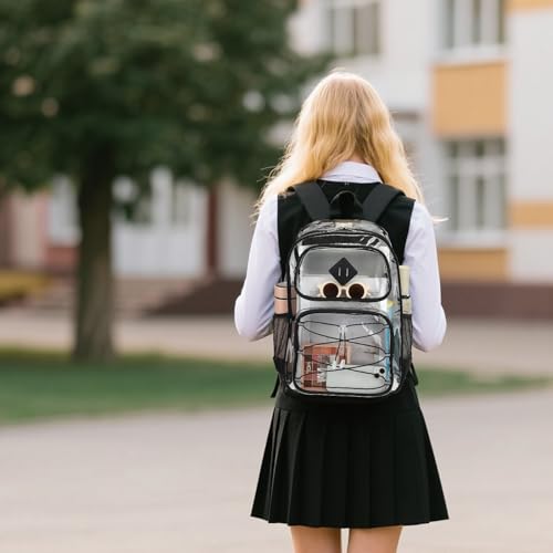 Clear Backpacks for Girls Women, Heavy Duty PVC Transparent Back Pack See Through Boys Kids Clear Bookbags for School Black - color: Black