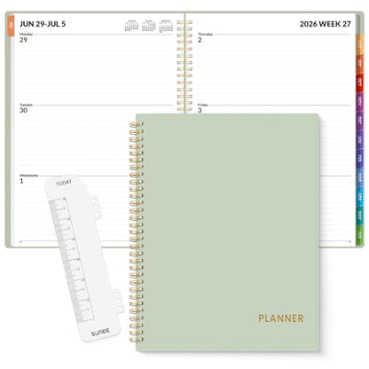 SUNEE Academic Planner 2026-2027 – Weekly & Monthly Planner, July 2026 to June 2027, 8.5"x11", Thick Paper, Tabs, Pockets, Bookmark, Spiral-Bound, Student Teacher Organizer, Sage Green - color: Green