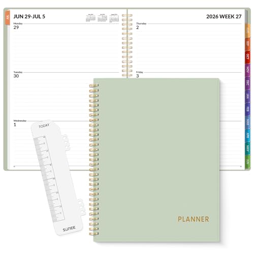 SUNEE Academic Planner 2026-2027 – Weekly & Monthly Planner, July 2026 to June 2027, 8.5"x11", Thick Paper, Tabs, Pockets, Bookmark, Spiral-Bound, Student Teacher Organizer, Sage Green - color: Green