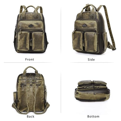 Angel Kiss Backpack Purse for Women Soft Washed Leather Multi Pocket Casual Travel Backpacks… - color: Green