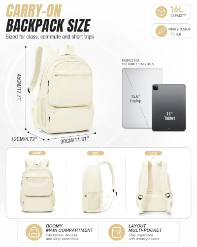 BJLFS Beige School Backpack Women, Unisex Lightweight Backpack School Bag Water-resistant Casual Rucksack fits 14 inch Laptop for Boys Girls Men and Women Bookbag College Daypack for Teenage - color: A1-beige