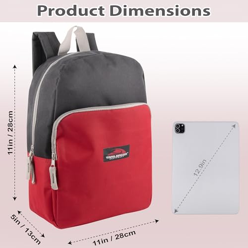 Trail maker 15 Inch Backpack for Kids, Preschool, Elementary & Middle School Students – Spacious Bookbag with Large Front Pocket, Adjustable Straps, Fits up to 13 Inch Laptop (Red) - color: Red