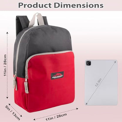 Trail maker 15 Inch Backpack for Kids, Preschool, Elementary & Middle School Students – Spacious Bookbag with Large Front Pocket, Adjustable Straps, Fits up to 13 Inch Laptop (Red) - color: Red