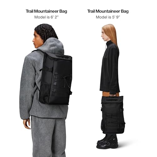 RAINS Trail Mountaineer Bag - Black Waterproof Laptop Backpack for Men and Women - Large Outdoor Hiking Bag with 16” Laptop Pocket, 26L Capacity, 2 Year Warranty