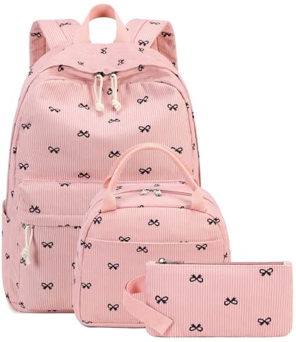 LEDAOU Kids Backpack for Girls Backpacks with Lunch Box, Lightweight Bookbag Set Elementary Middle School Back pack for 8-14 - color: Bow Pink Backpack