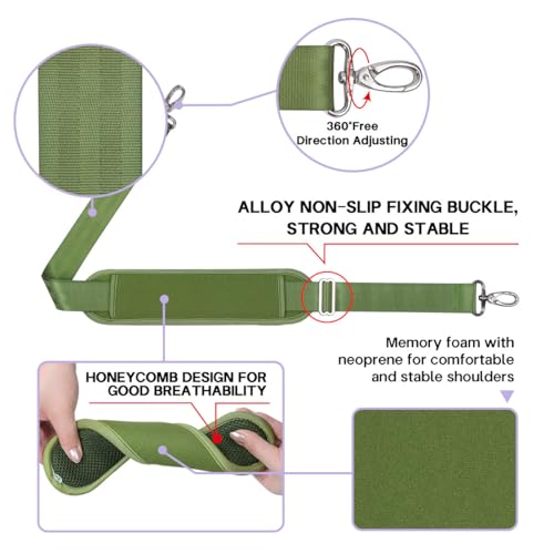 60 Inch Shoulder Strap with Removable Ultra-Thick Pad，Adjustable Buckles and Metal Hooks - color: Green