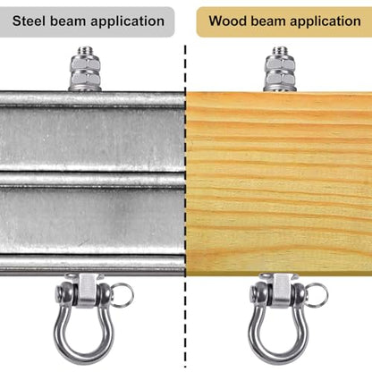 SELEWARE Heavy Duty Bearing Swing Hangers, 4 Pack Stainless Steel Hooks for Wood and Steel Beam, Sets Hardware for Hammock, Yoga, Porch, Heavy Bag, 7" x M2/5", 1500LB Capacity - color: 4 Pack Bearing Hangers (7" X M2/5" Threaded Rod)