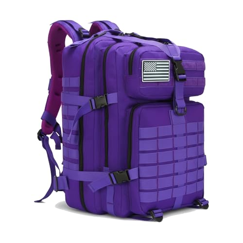 45L Military Tactical Backpack for Men & Women Bug Out Bag Assault pack Molle Daypack Hiking Trekking Rucksack(45L purple) - color: 45l Purple