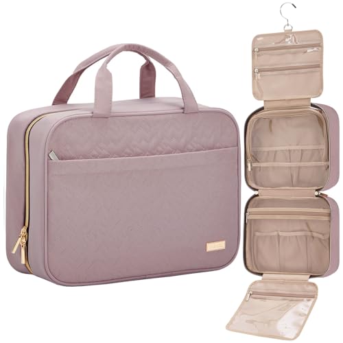 NISHEL Travel Toiletry Bag for women, Portable Hanging Organizer for Family-Sized Shampoo, Conditioner, Brushes Set, Makeup Accessories, Extra Large Size, Peach Pink - color: Peach Pink, size: Extra-Large