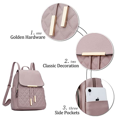 KKXIU Quilted Trendy Leather Backpack Purse for Women and Ladies Shoulder Travel Daypacks Bags (Pink) - color: Pink, style: Backpack