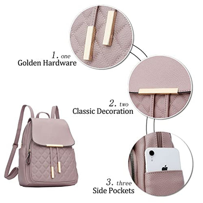 KKXIU Quilted Trendy Leather Backpack Purse for Women and Ladies Shoulder Travel Daypacks Bags (Pink) - color: Pink, style: Backpack