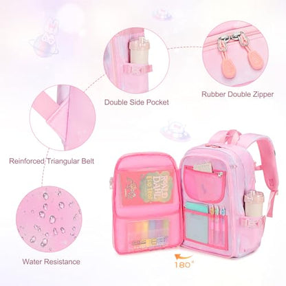 FIXITOK Girls Backpack Set, 3PCS Kids Backpack for Girls, Kawaii Bunny School Backpacks for Girl Kindergarten Elementary Preschool Middle School Bags with Lunch Box Pencil Case Dreamy-Pink - color: Dreamy-pink
