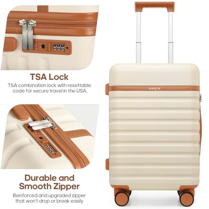 Luggage Sets 5 Piece, Carry On Luggage 20In With Spinner Wheels, Hardside Suitcase Set with TSA Lock,Durable Checked Large Suitcase With Travel Backpack for Men- 20in/24in/28in (Beige, 5 piece set) - color: Beige, size: 5 piece set