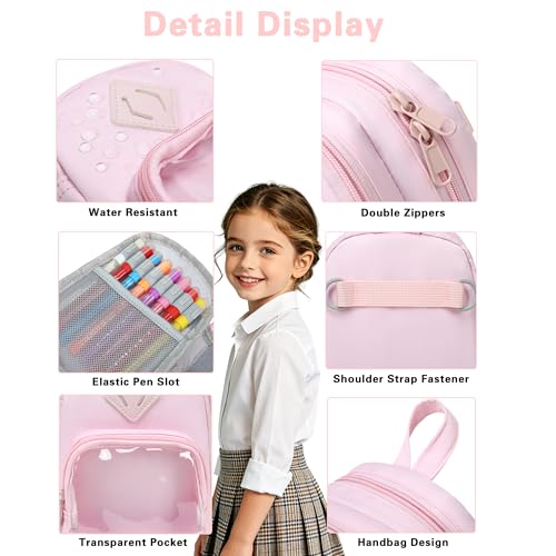 Large Capacity Kids Backpack Pencil Case Pen Bag with Clear Pocket, Cute Kawaii Pen Pouch Organizer with Adjustable Strap & Plush Doll Keychain for School Girls Boys (Pink) - color: Pink