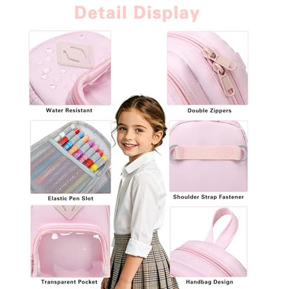 Large Capacity Kids Backpack Pencil Case Pen Bag with Clear Pocket, Cute Kawaii Pen Pouch Organizer with Adjustable Strap & Plush Doll Keychain for School Girls Boys (Pink) - color: Pink