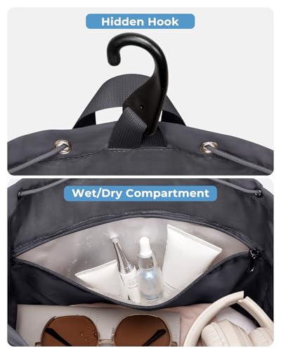 Drawstring Tennis Backpack, Puffer Tennis Racket Bag with Shoe Compartment & Wet Pocket Gym Bag for Women, Suitable for Pickleball Tennis Badminton - color: Grey