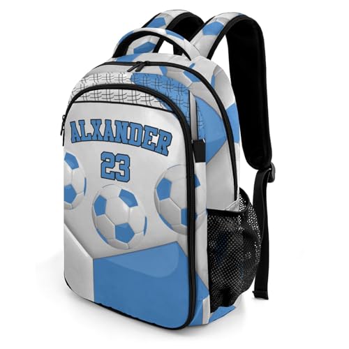 Backpack for School,Sport Ball Athlete Player Soccer Ocean Kid Water Resistant Casual Daypack for Travel with Bottle Side Pockets 16.5 Inch - color: Ocean